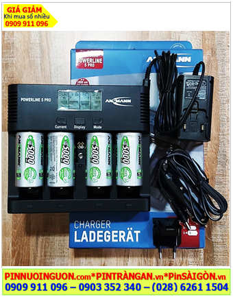 Ansman Powerline 5Pro _Bộ sạc đo dung lượng, màn hình LCD, Cổng USB kèm 4 pin sạc Ansman D5000mAh 1.2v